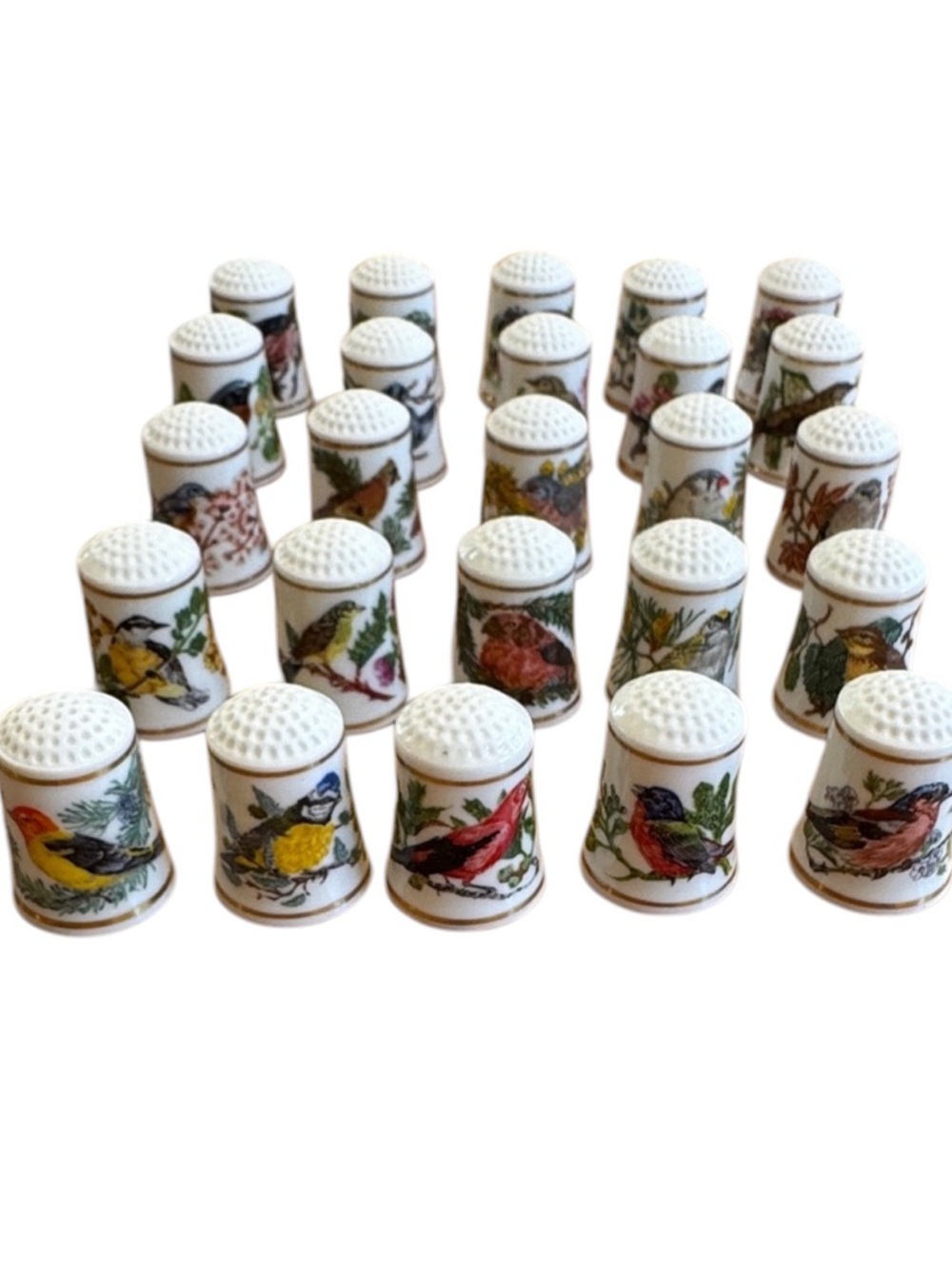 Franklin Mint Song Birds of the World Thimble Set 25 Porcelain Bird Vintage